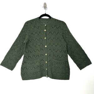 Goblincore Forest Green Wool Cardigan Chevron Earthy Boho Natural Cottagecore